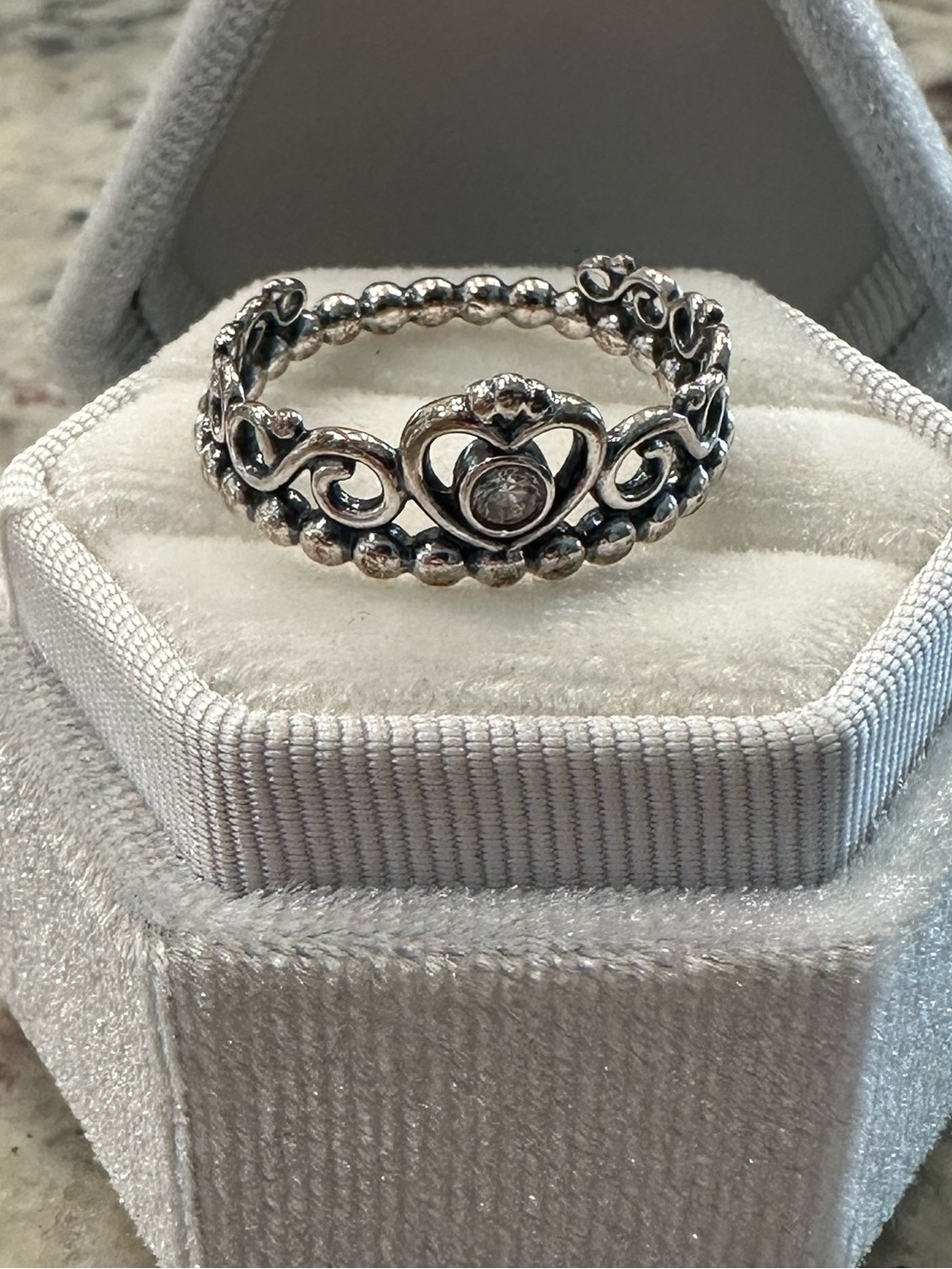 Sterling Silver Crown Heart Tiara Ring 6.5 - Pandora - Picture 4 of 5